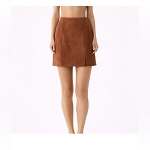 Windsor Faux Suede brown Mini Skirt side slit back zipper, Size: Medium